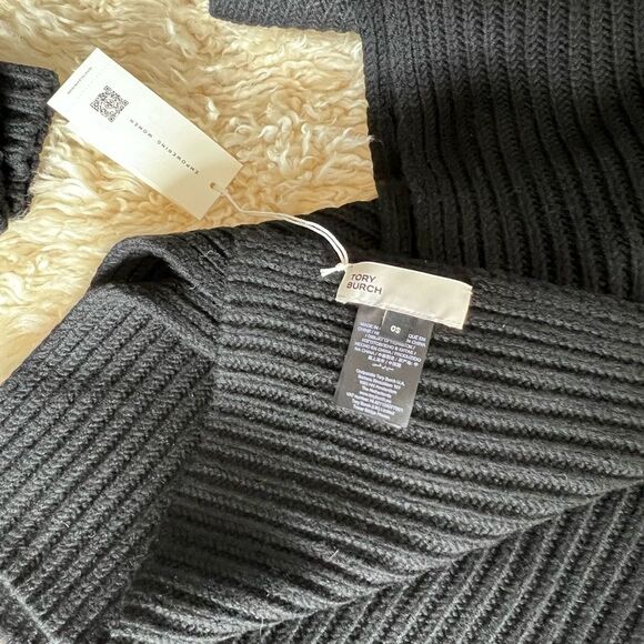 Tory Burch Ribbed Merino Wool Black Knit Scarf, Hat and Mittens Set main image 12